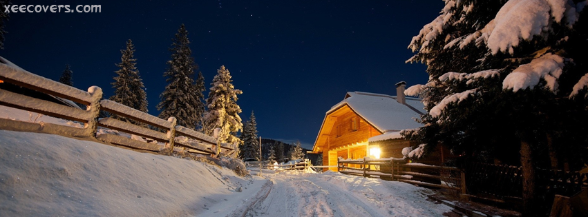 Awesome Snow Covered House With Snowy Trees Around FB Cover Photo HD