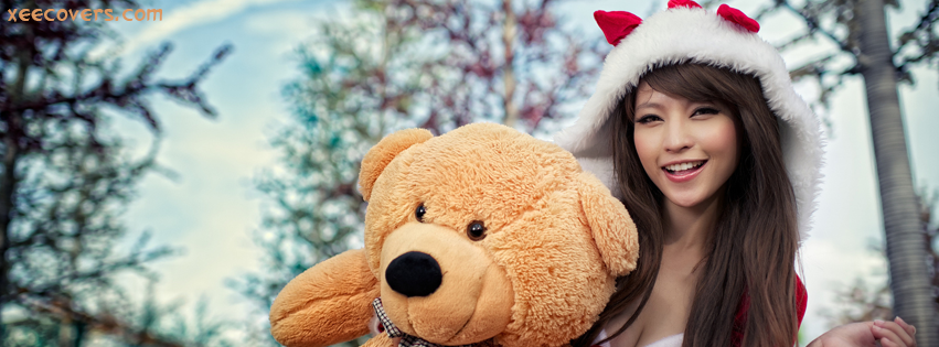 Santa Girl With Teddy Bear facebook cover photo hd